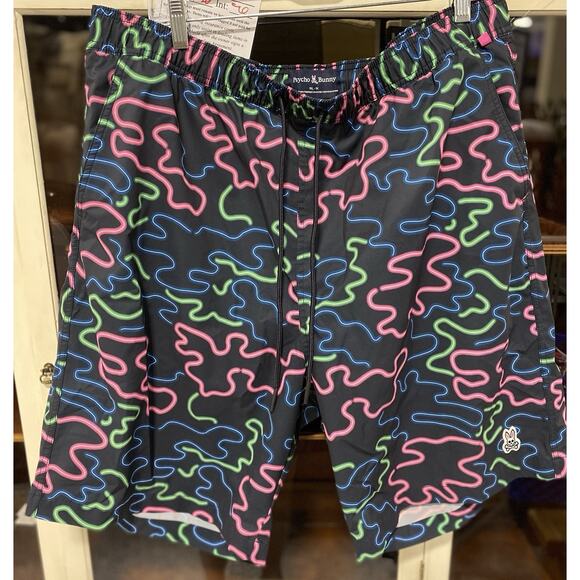 Psycho Bunny Swim Trunks Men's Size 1X-XL Neon Perry Rabbit Shorts Bathing Suit - Picture 1 of 4